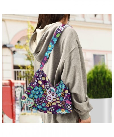 Halloween Women Boho Handbag Sugar Skull Guitar Flower Underarm Bag Tote Bag Shoulder Bag Crossbody Bag Fluffy Cell Phone Pur...