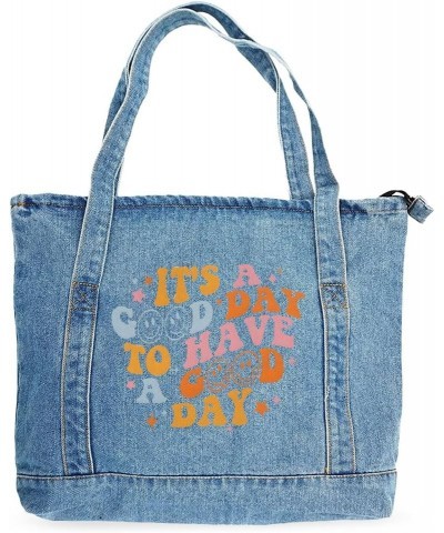 It's a Good Day to Have a Good Day Denim Tote Bag - Good Day Bag - Positive Vibes Gift Light Washed $25.64 Totes