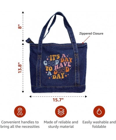 It's a Good Day to Have a Good Day Denim Tote Bag - Good Day Bag - Positive Vibes Gift Light Washed $25.64 Totes