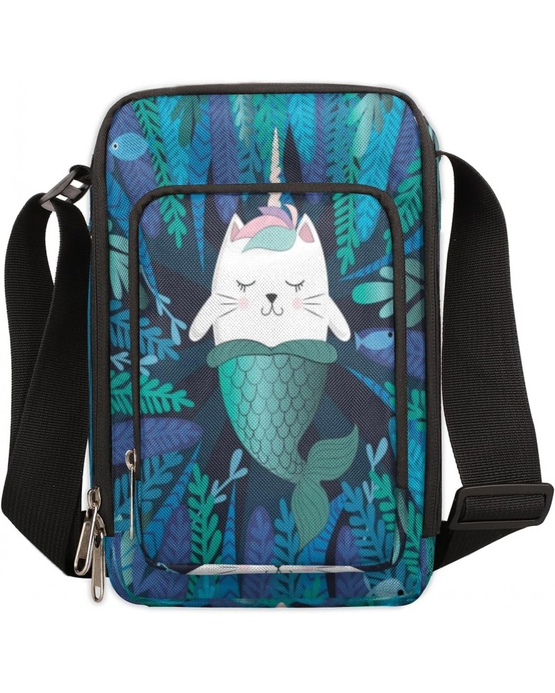 Funny Mermaid Cat Small Crossbody Bags for Women Trendy Cross Body Phone Purse Wallet Mens Travel Crossbody Bag Side Shoulder...