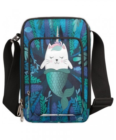 Funny Mermaid Cat Small Crossbody Bags for Women Trendy Cross Body Phone Purse Wallet Mens Travel Crossbody Bag Side Shoulder...