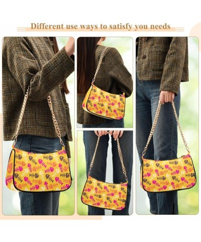 Blue Tropical Pineapples Palm Shoulder Purse for Women Going out Purse Trendy Tote Handbags Fish Bone on Yellow $10.25 Totes