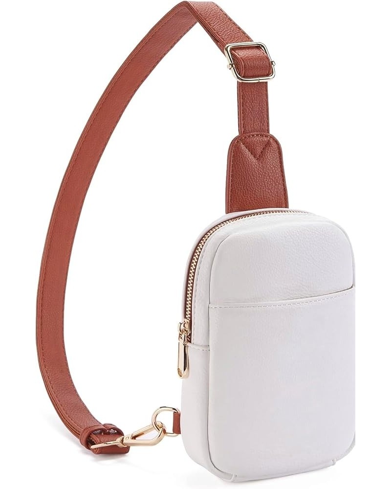 Small Sling Chest Bag, Hight Quality faux leather Crossbody for teens and women, Travel and hiking Chest Bag. White & Mocha $...