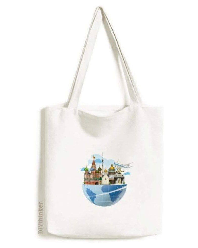 Russia Cathedral of St Basil Plane Tote Canvas Bag Shopping Satchel Casual Handbag $14.88 Totes