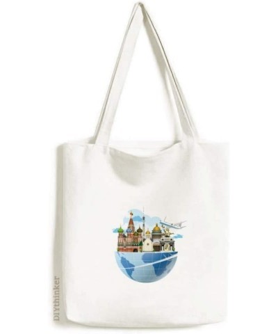 Russia Cathedral of St Basil Plane Tote Canvas Bag Shopping Satchel Casual Handbag $14.88 Totes