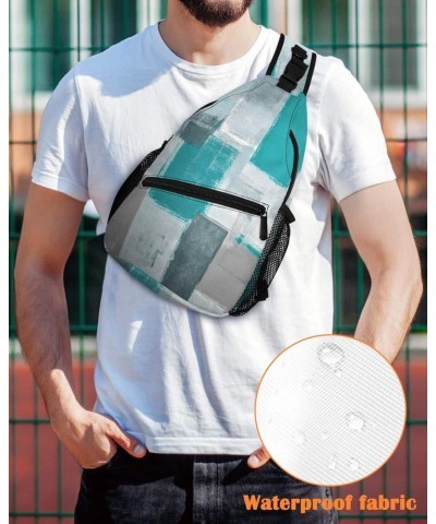 Sling Bag Crossbody Sling Backpack Turquoise and Grey Abstract Geometric Waterproof Chest Bag Daypack Shoulder Bag for Hiking...