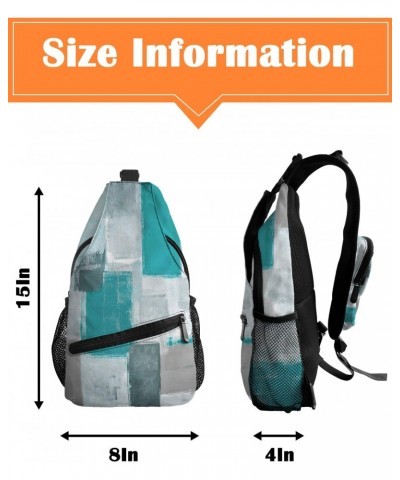 Sling Bag Crossbody Sling Backpack Turquoise and Grey Abstract Geometric Waterproof Chest Bag Daypack Shoulder Bag for Hiking...