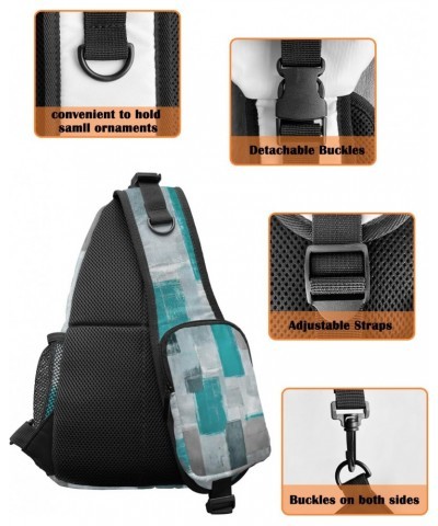 Sling Bag Crossbody Sling Backpack Turquoise and Grey Abstract Geometric Waterproof Chest Bag Daypack Shoulder Bag for Hiking...