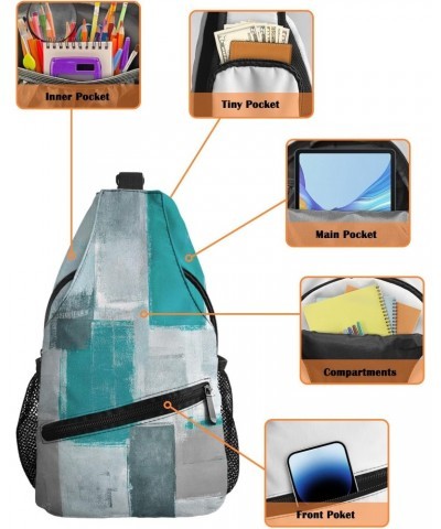 Sling Bag Crossbody Sling Backpack Turquoise and Grey Abstract Geometric Waterproof Chest Bag Daypack Shoulder Bag for Hiking...