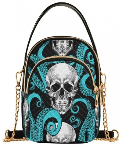 Blue Octopus Skull Crossbody Bags for Women Quilted Chain Crossbody Purses Trendy Head Bone Cross Body Phone Purse Handbag $1...