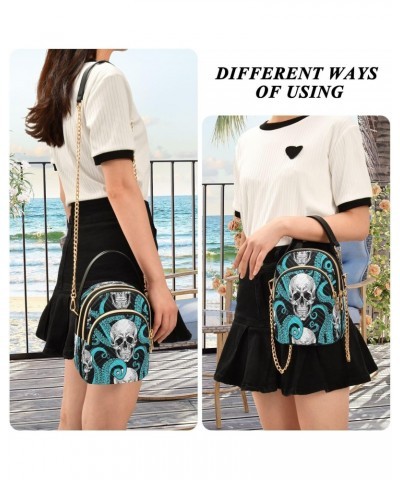 Blue Octopus Skull Crossbody Bags for Women Quilted Chain Crossbody Purses Trendy Head Bone Cross Body Phone Purse Handbag $1...