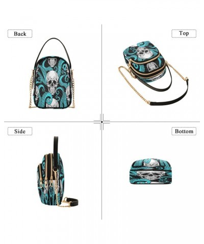 Blue Octopus Skull Crossbody Bags for Women Quilted Chain Crossbody Purses Trendy Head Bone Cross Body Phone Purse Handbag $1...