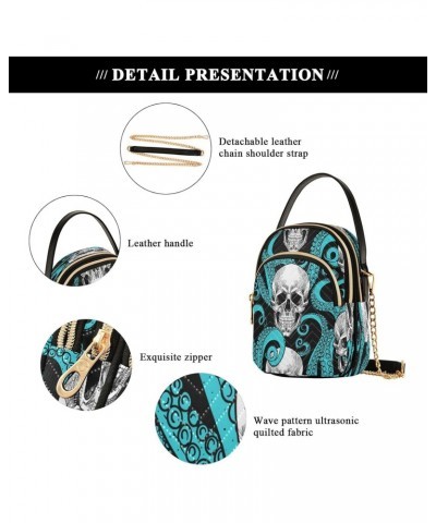 Blue Octopus Skull Crossbody Bags for Women Quilted Chain Crossbody Purses Trendy Head Bone Cross Body Phone Purse Handbag $1...