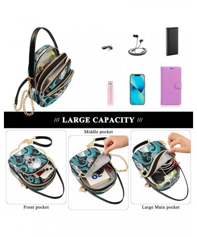 Blue Octopus Skull Crossbody Bags for Women Quilted Chain Crossbody Purses Trendy Head Bone Cross Body Phone Purse Handbag $1...