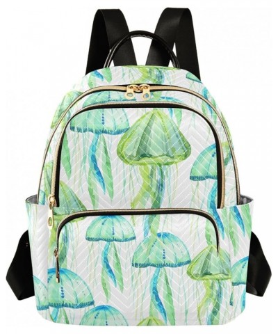 Green Jellyfish Watercolor Women Backpack Purse Shoulder Bag Color Medium $18.80 Backpacks