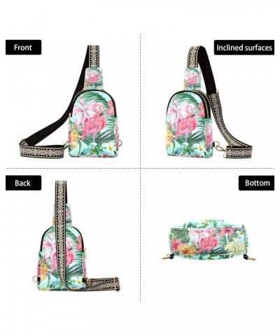 Hibiscus Flamingos Sling Bag for Women Leather Crossbody Bags Cute Chest Crossbody Backpack Cross Bags with Adjustable Strap ...