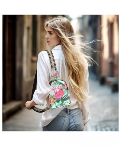 Hibiscus Flamingos Sling Bag for Women Leather Crossbody Bags Cute Chest Crossbody Backpack Cross Bags with Adjustable Strap ...