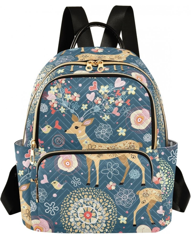 Flower Deer Backpack for Women Casual Daypack Lightweight Shoulder Bag Small Backpacks Travel Purse for Outdoor Ladies Work T...