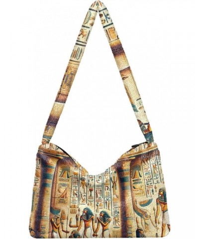 Ladies Soft Plush Underarm Bag Ancient-egypt-hieroglyphs Fluffy Shoulder Bag Women Furry Purse Handbag $16.95 Shoulder Bags