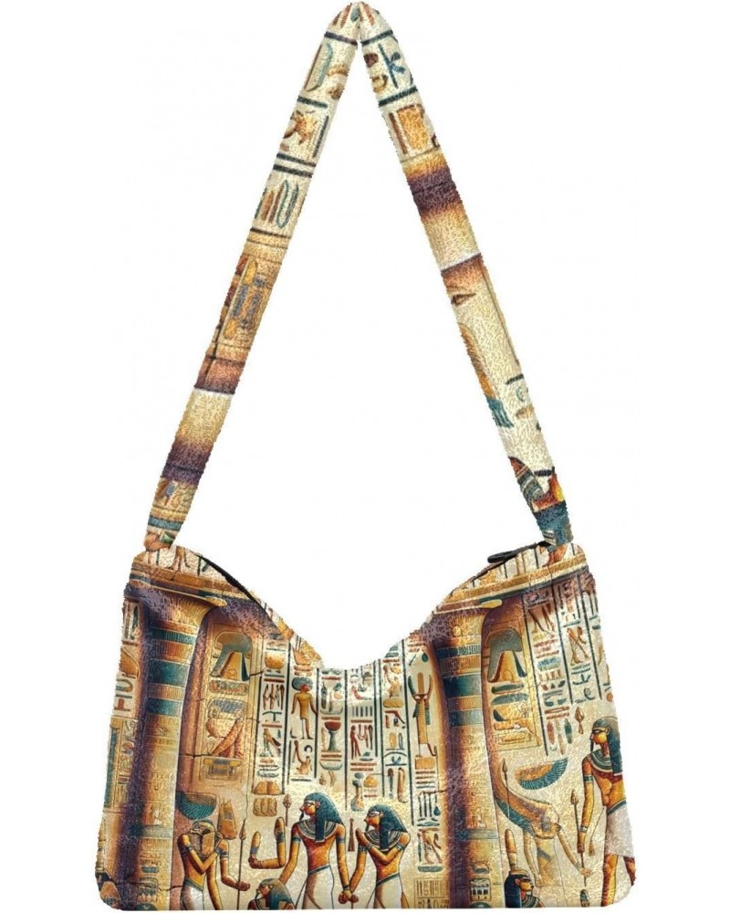 Ladies Soft Plush Underarm Bag Ancient-egypt-hieroglyphs Fluffy Shoulder Bag Women Furry Purse Handbag $16.95 Shoulder Bags