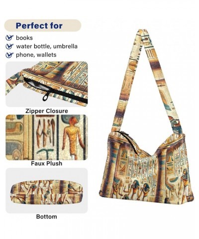 Ladies Soft Plush Underarm Bag Ancient-egypt-hieroglyphs Fluffy Shoulder Bag Women Furry Purse Handbag $16.95 Shoulder Bags