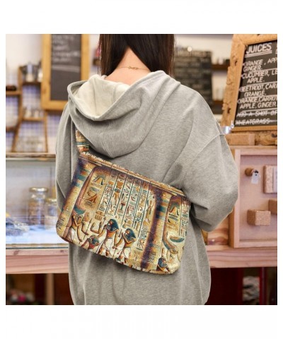 Ladies Soft Plush Underarm Bag Ancient-egypt-hieroglyphs Fluffy Shoulder Bag Women Furry Purse Handbag $16.95 Shoulder Bags