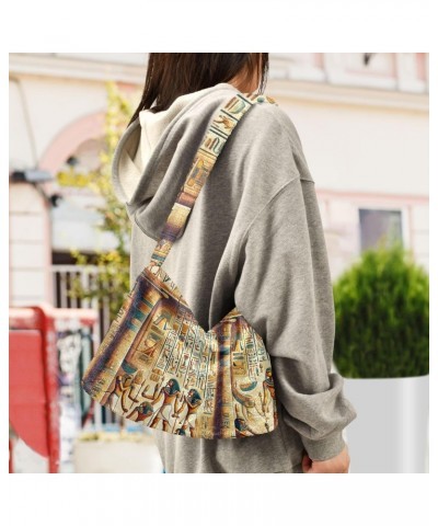 Ladies Soft Plush Underarm Bag Ancient-egypt-hieroglyphs Fluffy Shoulder Bag Women Furry Purse Handbag $16.95 Shoulder Bags