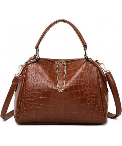 Women's Handbags Designer Shoulder Bag Leather Crossbody Satchel Crocodile Pattern Top Handle Bag Brown $19.97 Satchels