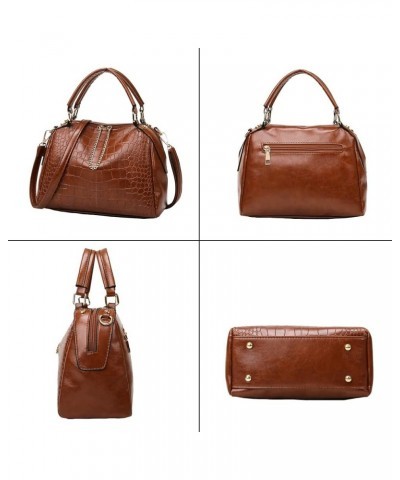 Women's Handbags Designer Shoulder Bag Leather Crossbody Satchel Crocodile Pattern Top Handle Bag Brown $19.97 Satchels