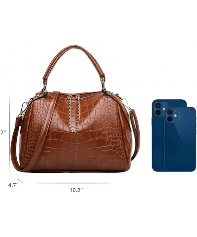 Women's Handbags Designer Shoulder Bag Leather Crossbody Satchel Crocodile Pattern Top Handle Bag Brown $19.97 Satchels