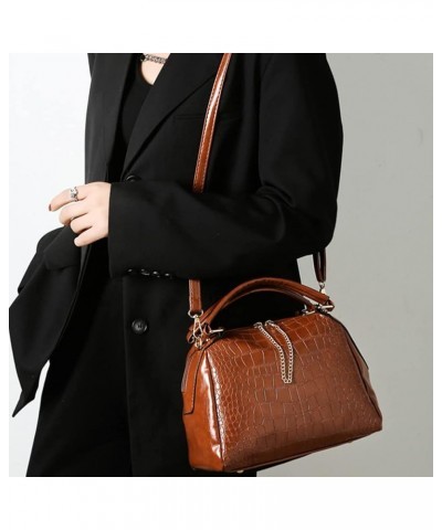 Women's Handbags Designer Shoulder Bag Leather Crossbody Satchel Crocodile Pattern Top Handle Bag Brown $19.97 Satchels