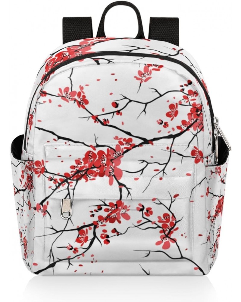 Japan Cherry Blossoms Mini Backpack Purse for Women Girls, Cherry Blossoms Flowers Small Backpack Lightweight Casual Travel B...