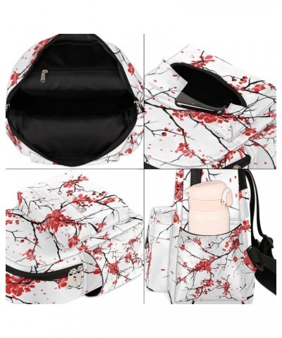 Japan Cherry Blossoms Mini Backpack Purse for Women Girls, Cherry Blossoms Flowers Small Backpack Lightweight Casual Travel B...