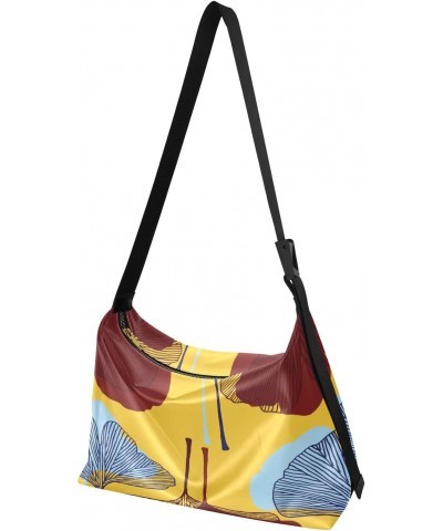 Hobo Handbag Crossbody Ginkgo Leaves Yellow Background Trendy PU Leather Shoulder Bags Purses Large Casual Sling Tote Bag Mes...