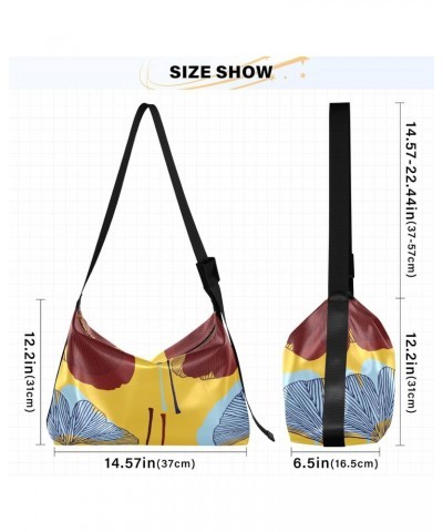 Hobo Handbag Crossbody Ginkgo Leaves Yellow Background Trendy PU Leather Shoulder Bags Purses Large Casual Sling Tote Bag Mes...