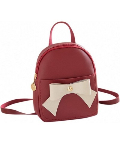 Mini Backpack Solid Leather Bow Shoulder Ladies Versatile Phone Bags Black 20 inches One-Size Red $11.64 Backpacks