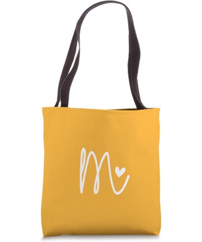 Minimalist Initial Letter M Heart Monogram Mustard Yellow Tote Bag $9.60 Totes