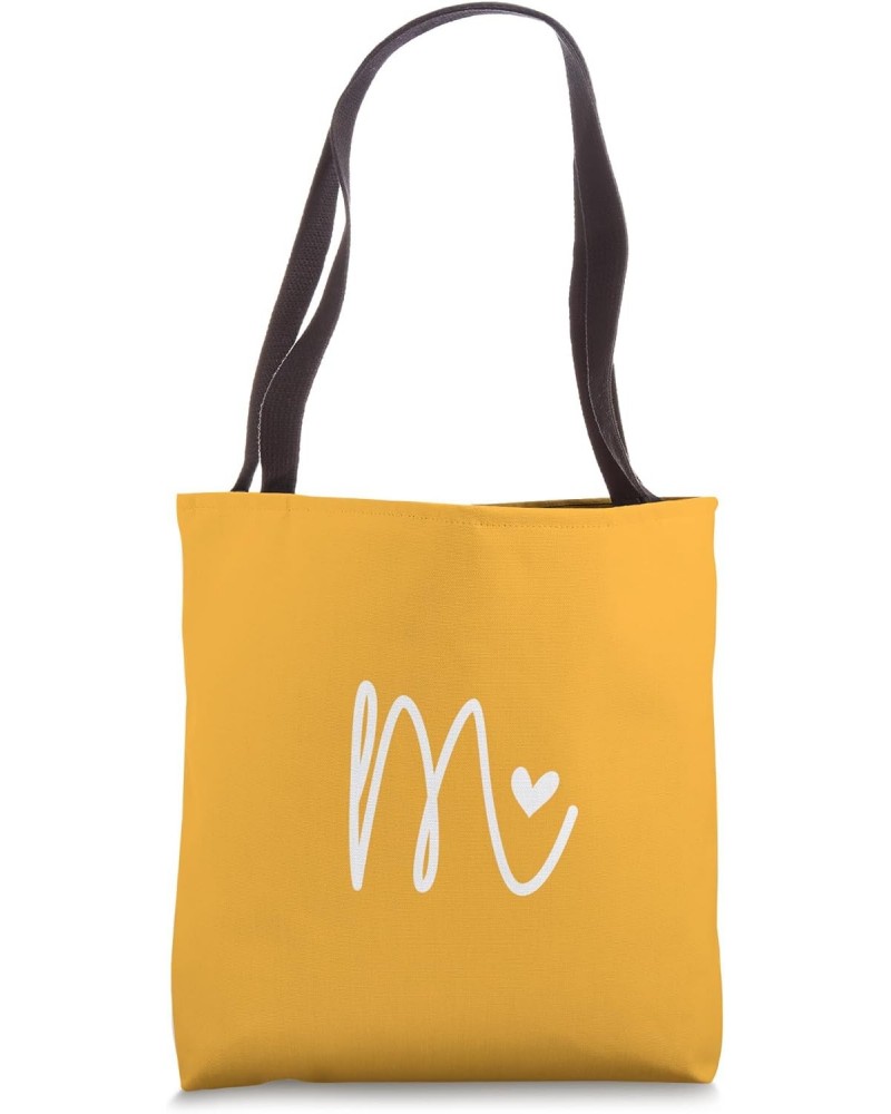 Minimalist Initial Letter M Heart Monogram Mustard Yellow Tote Bag $9.60 Totes