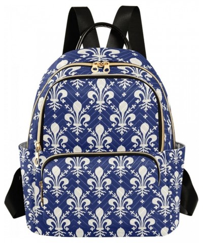 Mardi Gras Women Backpack Fleur De Lis Purple Blue White Travel Bag Compact Daily Bag Small $15.49 Backpacks