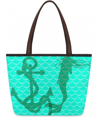 Women Tote Bag Large Handbag Mermaid Scale Ocean Sea Anchor Shoulder Bag Zippered Satchel Purse Work Travel Beach Bag $9.00 S...