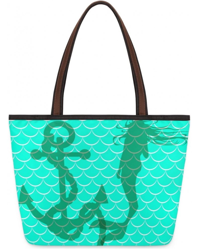 Women Tote Bag Large Handbag Mermaid Scale Ocean Sea Anchor Shoulder Bag Zippered Satchel Purse Work Travel Beach Bag $9.00 S...