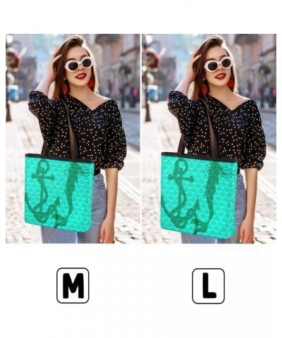 Women Tote Bag Large Handbag Mermaid Scale Ocean Sea Anchor Shoulder Bag Zippered Satchel Purse Work Travel Beach Bag $9.00 S...