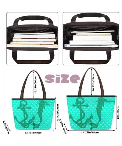 Women Tote Bag Large Handbag Mermaid Scale Ocean Sea Anchor Shoulder Bag Zippered Satchel Purse Work Travel Beach Bag $9.00 S...