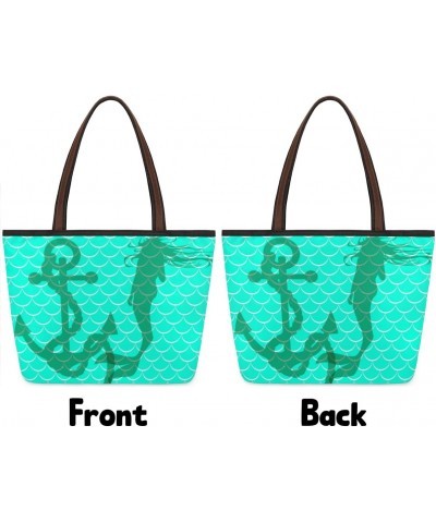 Women Tote Bag Large Handbag Mermaid Scale Ocean Sea Anchor Shoulder Bag Zippered Satchel Purse Work Travel Beach Bag $9.00 S...