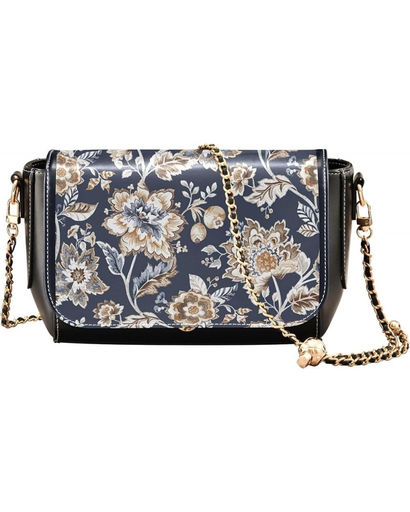 Daisy Print Brown Flowers Women Crossbody Purse Everyday PU Leather Shoulder Bag Fashion Purse with Chain Strap Vintage Flora...