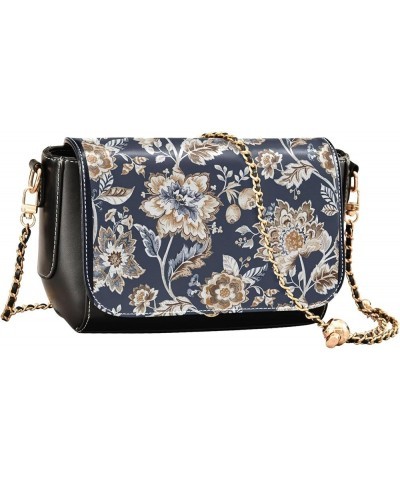 Daisy Print Brown Flowers Women Crossbody Purse Everyday PU Leather Shoulder Bag Fashion Purse with Chain Strap Vintage Flora...