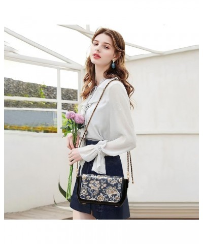 Daisy Print Brown Flowers Women Crossbody Purse Everyday PU Leather Shoulder Bag Fashion Purse with Chain Strap Vintage Flora...