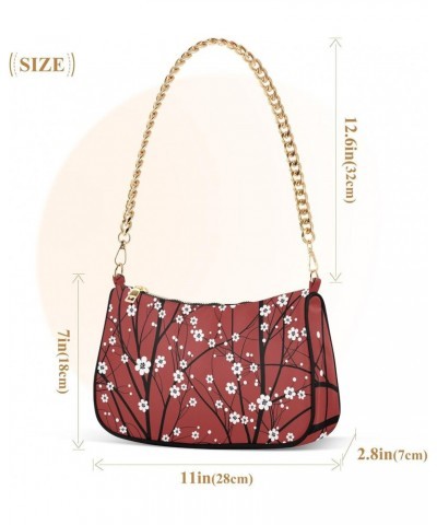 Japanese Cherry Tree Red Small Shoulder Bags for Women Handbags Mini Clutch Purse with Zipper $15.89 Shoulder Bags