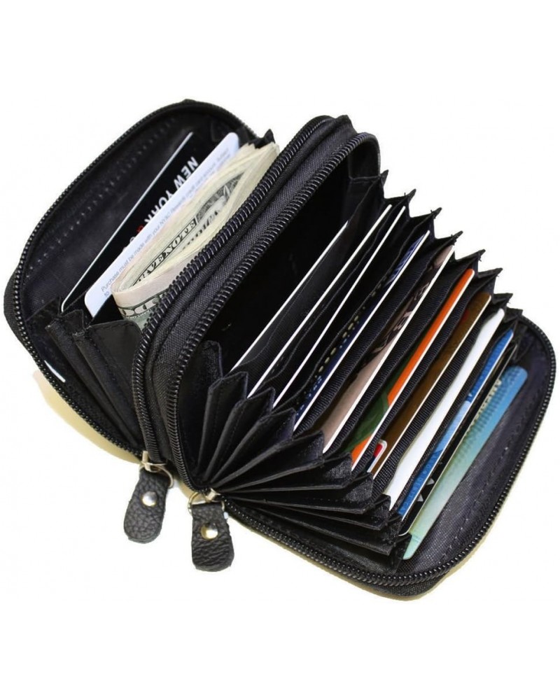 Leatherboss Leather RFID Identity Safe Double Zippered Accordion Wallet Black $11.59 Wallets