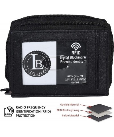 Leatherboss Leather RFID Identity Safe Double Zippered Accordion Wallet Black $11.59 Wallets